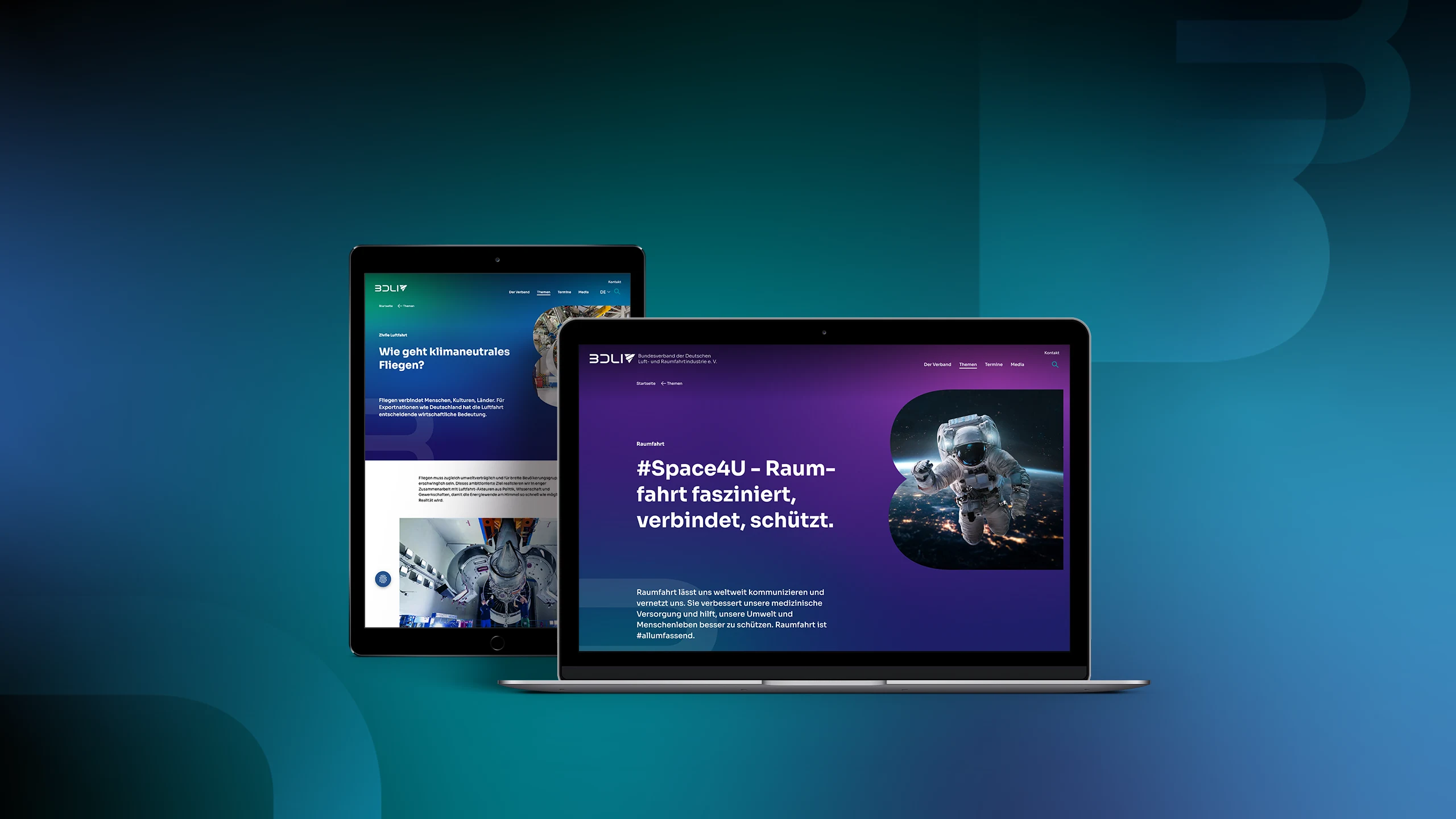 Laptop und Tablet zeigen BDLI-Website Laptop und Tablet zeigen BDLI-Website