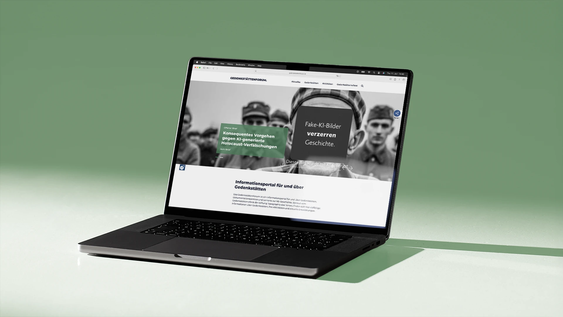 Relaunch der Gedenkstättenforum-Website auf einem Laptop – Startseite des Informationsportals zu Gedenkstätten