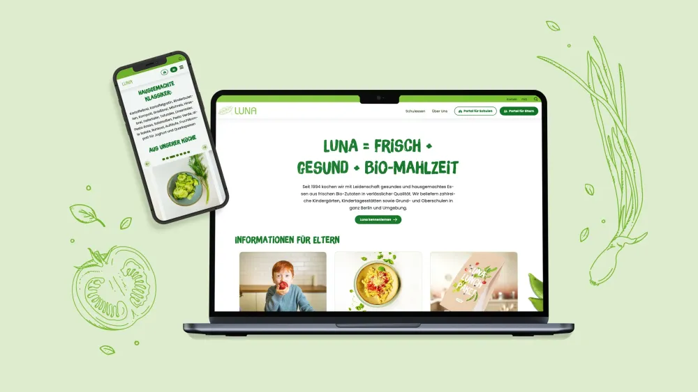 Anzeige des barrierefreien Webdesigns der Luna Website auf einem Laptop und einem Smartphone