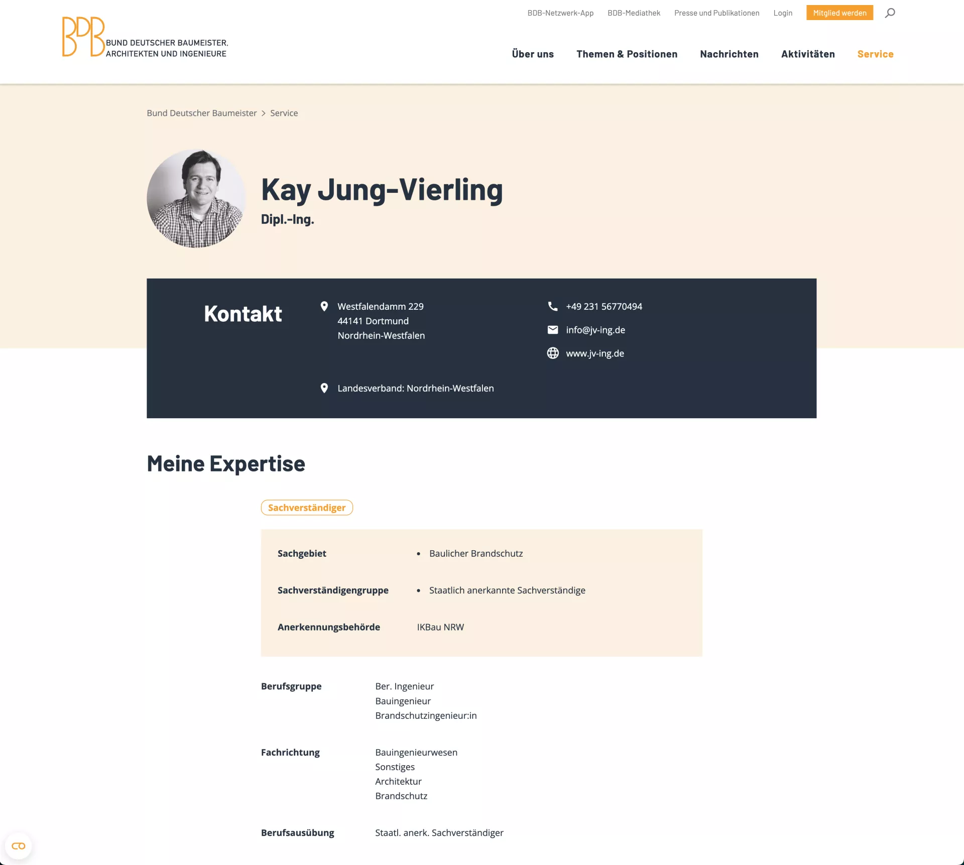 Bund deutscher Baumeister | Webdevelopment Profilseite eines Baumeister Expertens