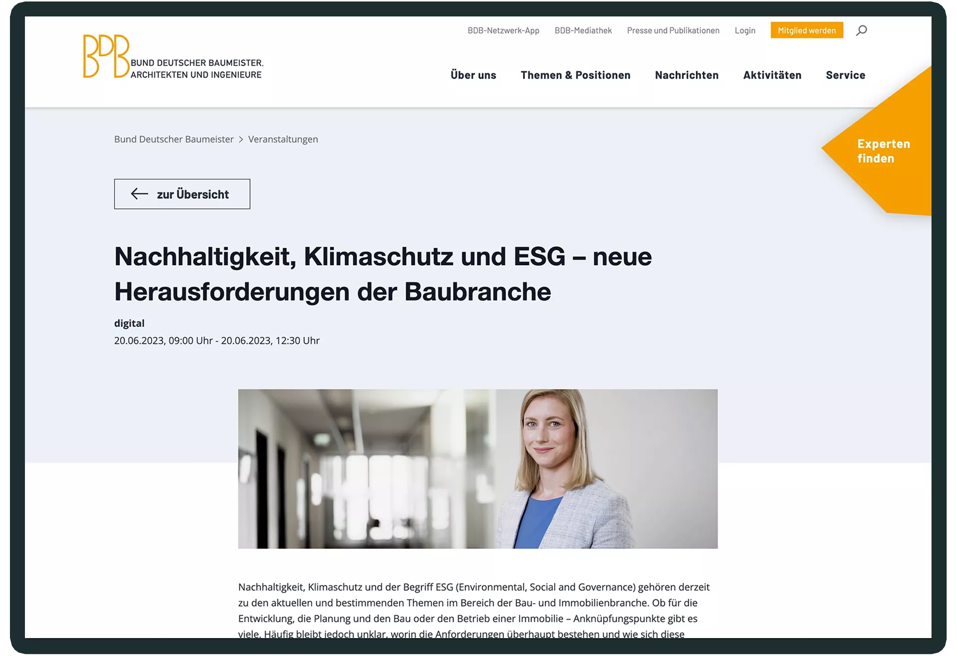 Bund deutscher Baumeister | Webdevelopment Ansicht Website Event BDB
