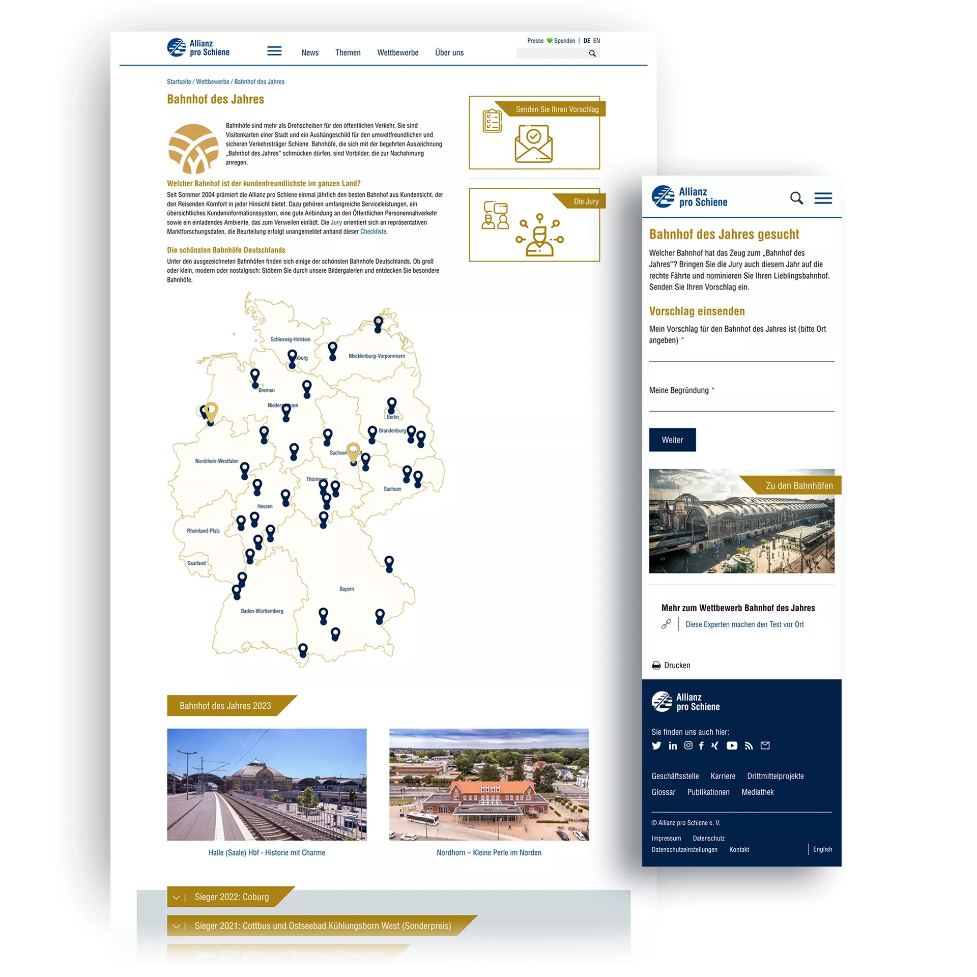 Referenzen: Allianz pro Schiene Detailansicht mit der Allianz pro Schiene Website