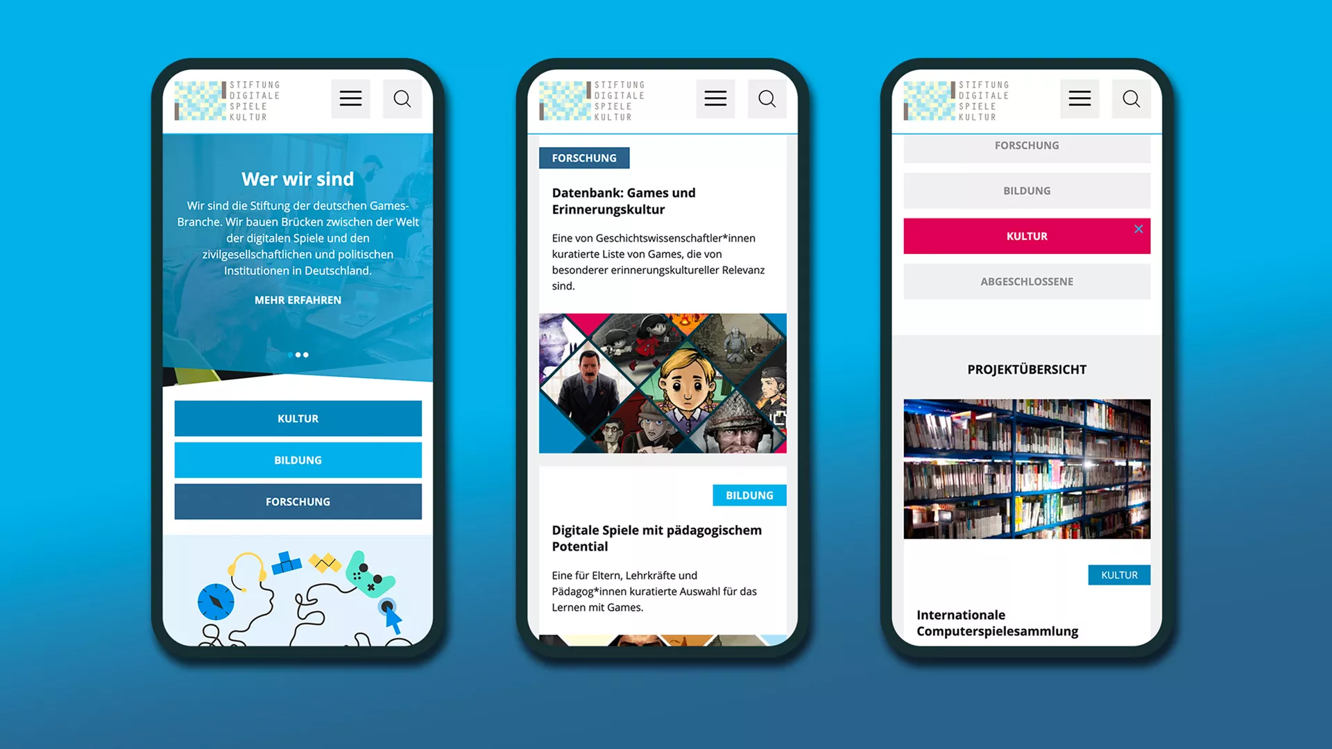 Referenzen Stiftung Digitale Spielekultur | Ansicht Website auf Smartphone
