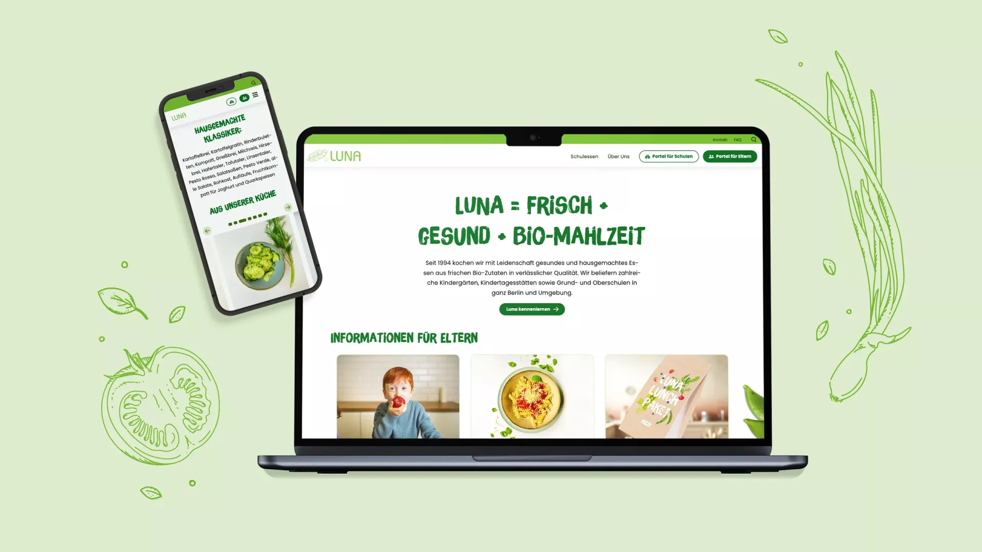 Anzeige des barrierefreien Webdesigns der Luna Website auf einem Laptop und einem Smartphone Anzeige des barrierefreien Webdesigns der Luna Website auf einem Laptop und einem Smartphone