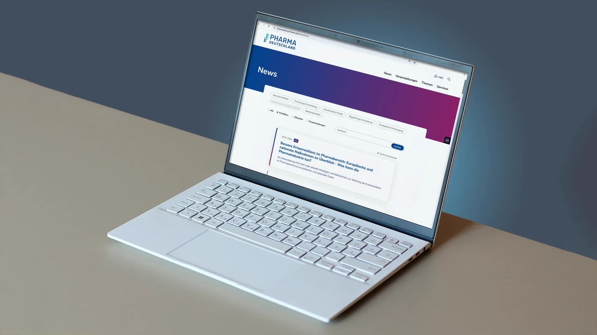 Website Pharma Deutschland Anischt auf einem Laptop