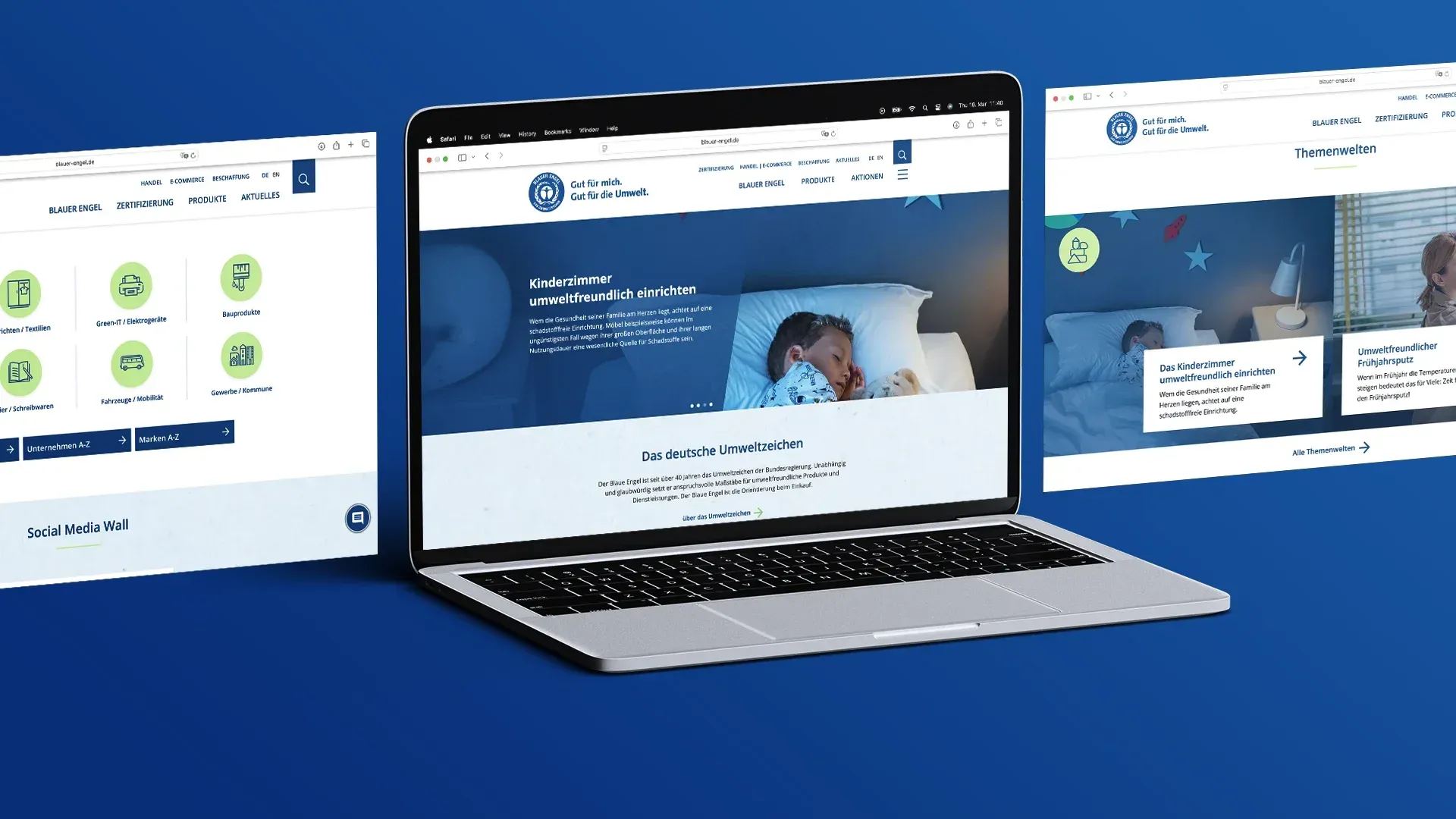 Ansicht der Website vom Blauen Engel auf einem Laptop