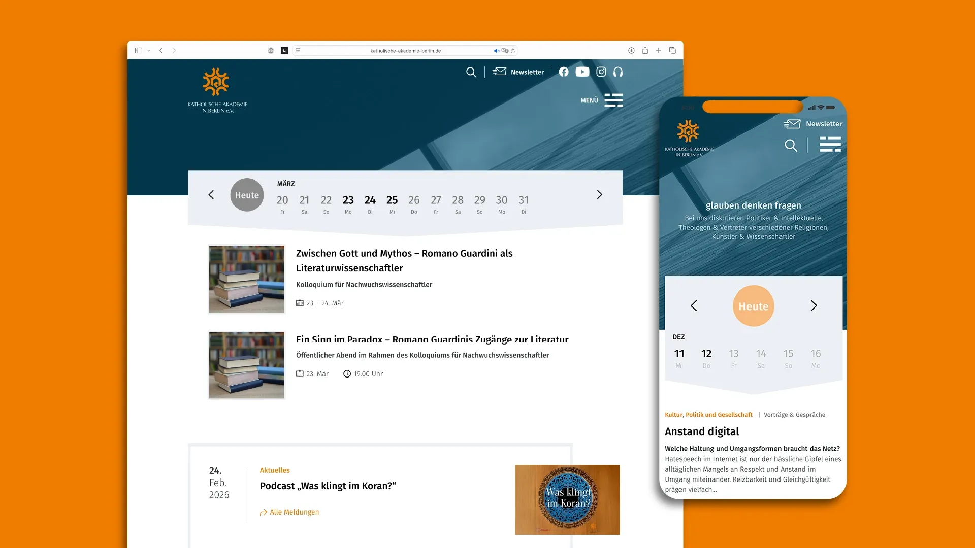 publicgarden: Katholische Akademie, Relaunch, Veranstaltungskalender