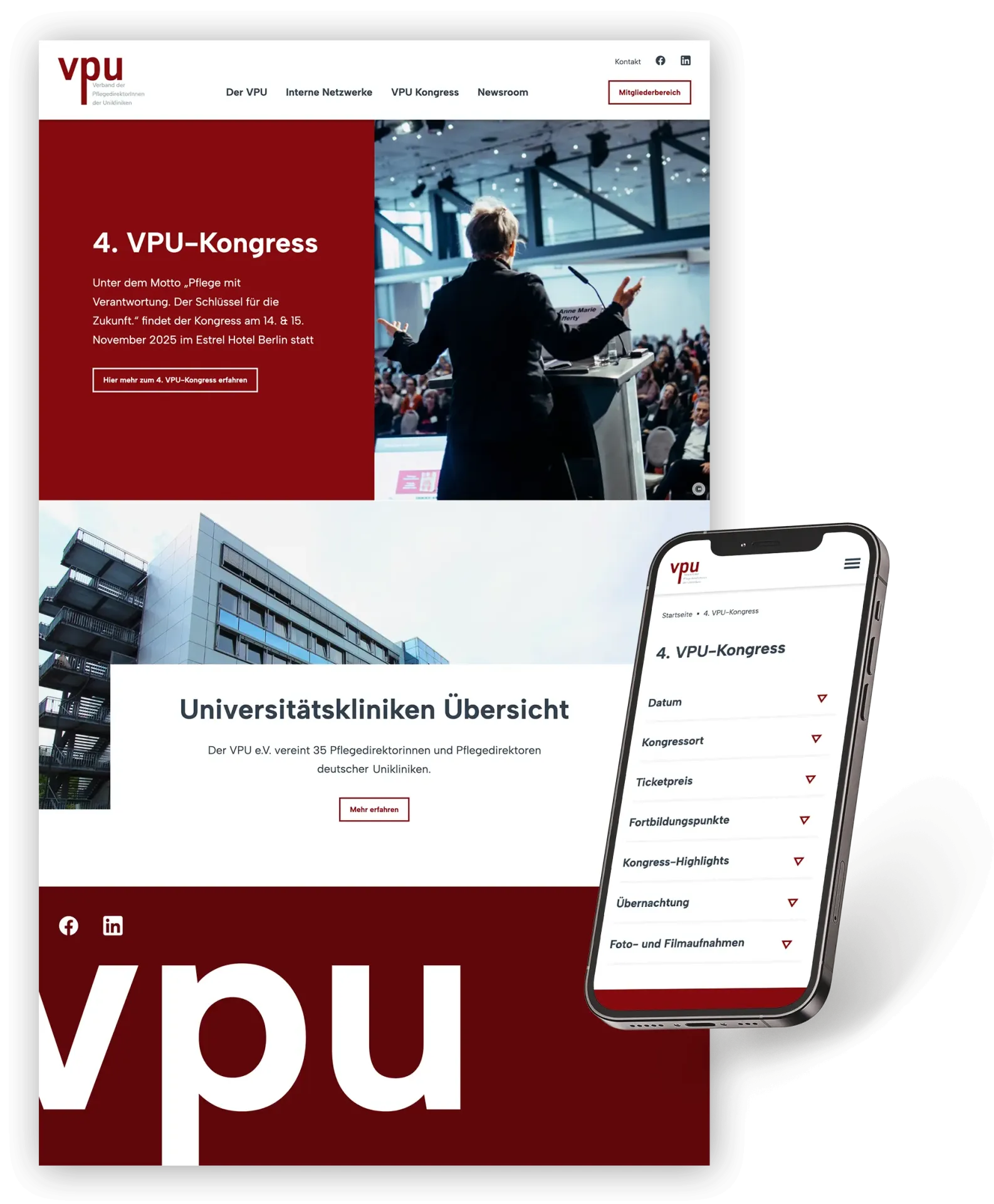 Ansicht der Website VPU im schmalen Format und auf einem Iphone