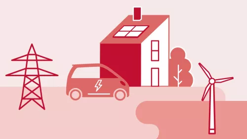 BDEW Illustration Elektroauto vor einem Haus