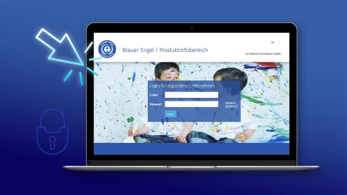 Screen Login zum Produktinfobereich des Blauen Engel | Schnittstellenentwicklung