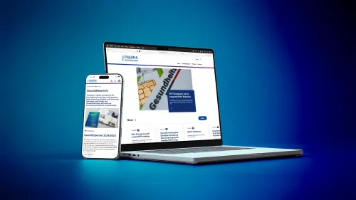 Responsiver Website-Relaunch von Pharma Deutschland auf Laptop und Smartphone – Verbandsstartseite mit News-Bereich